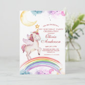 Schattigee Kinder Regenboog Eenhoorn Meisje Verjaa Kaart (Staand voorkant)