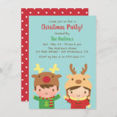 Schattigee Kinder rendier gewei Petten kerstfeest Kaart (Voorkant / Achterkant)