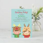 Schattigee Kinder rendier gewei Petten kerstfeest Kaart (Staand voorkant)