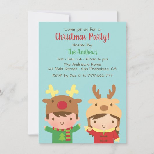 Schattigee Kinder rendier gewei Petten kerstfeest Kaart (Voorkant)