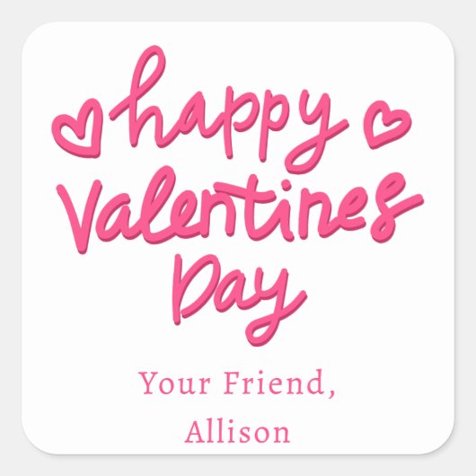 Schattigee Kinder Roze Valentijnse Vierkante Sticker (Voorkant)