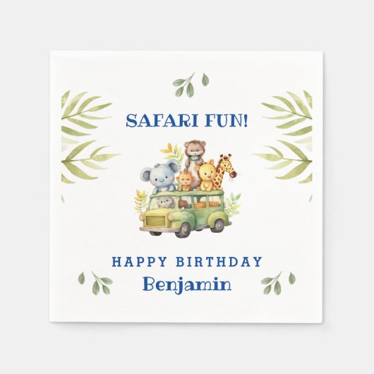 Schattigee Kinder Safari Dier Oerwoud Verjaardag Servet (Voorkant)