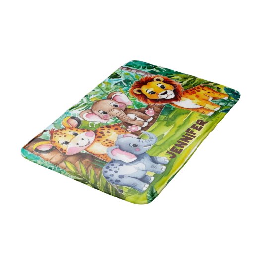 Schattigee Kinder Safari Oerwoud Dieren Persoonlij Badmat (Gekanteld)