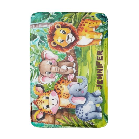 Schattigee Kinder Safari Oerwoud Dieren Persoonlij Badmat (Voorkant Verticaal)