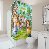 Schattigee Kinder Safari Oerwoud Dieren Persoonlij Douchegordijn (In situ)