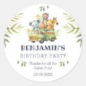 Schattigee Kinder Safari Oerwoud Verjaardag Dank u Ronde Sticker (Voorkant)