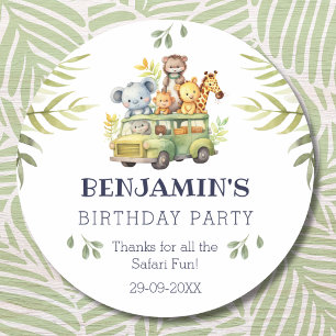 Schattigee Kinder Safari Oerwoud Verjaardag Dank u Ronde Sticker