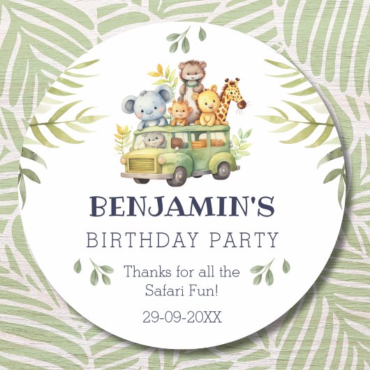 Schattigee Kinder Safari Oerwoud Verjaardag Dank u Ronde Sticker