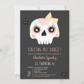 Schattigee kinder Schedel roze strik Halloween 5e  Kaart (Voorkant)