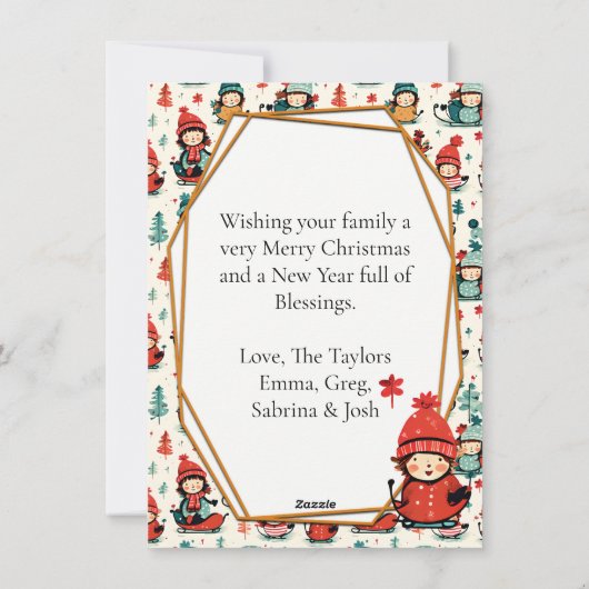 Schattigee Kinder Sledding Twee Foto Kerst Feestdagenkaart (Achterkant)