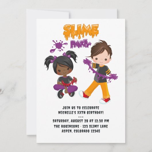 Schattigee Kinder Slime Party Verjaardagsfoto Kaart (Voorkant)