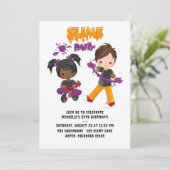 Schattigee Kinder Slime Party Verjaardagsfoto Kaart (Staand voorkant)