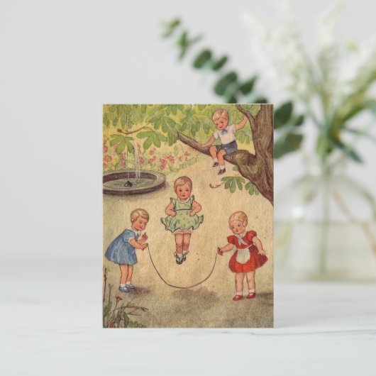 Schattigee kinder spelen Faux Wrapped Canvas Print Briefkaart (Staand voorkant)