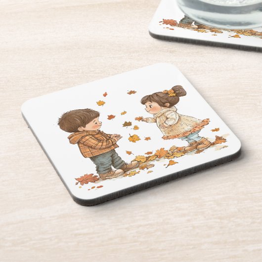 Schattigee Kinder Spelen Herfst Bier Onderzetter (Linkerzijde)