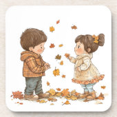 Schattigee Kinder Spelen Herfst Bier Onderzetter (Voorkant)