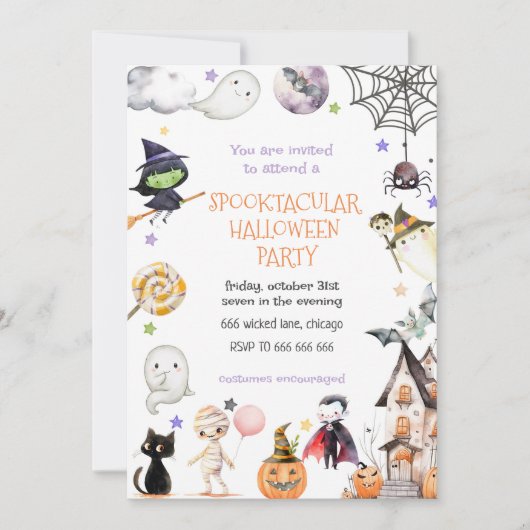 Schattigee Kinder spooktacular Halloween Party Kaart (Voorkant)