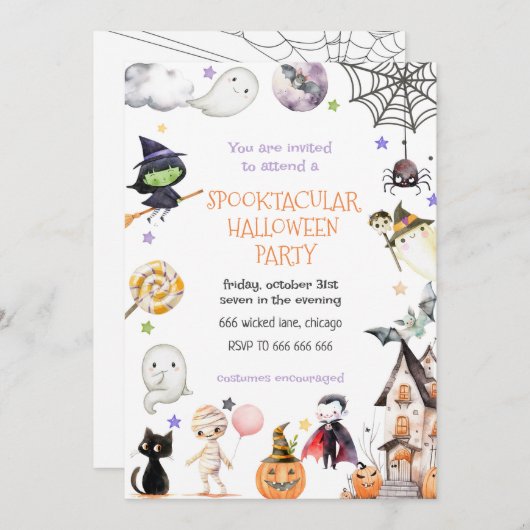 Schattigee Kinder spooktacular Halloween Party Kaart (Voorkant / Achterkant)