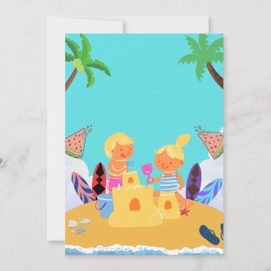 Schattigee Kinder strand zomerfeest uitnodiging |  (Achterkant)