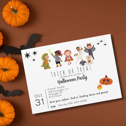 Schattigee Kinder Trick or treat Halloween Party Kaart