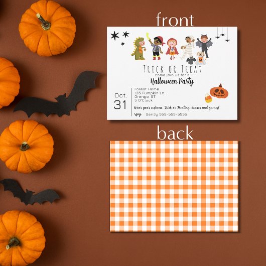 Schattigee Kinder Trick or treat Halloween Party Kaart