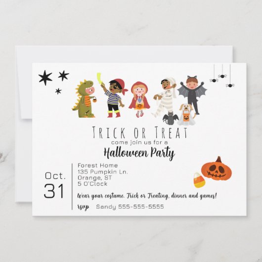 Schattigee Kinder Trick or treat Halloween Party Kaart (Voorkant)