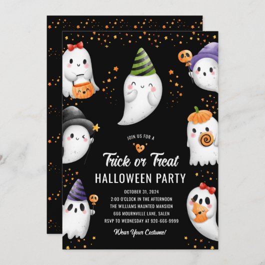 Schattigee Kinder Trick or treat Uitnodiging (Voorkant / Achterkant)