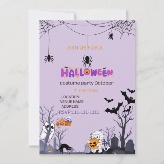 Schattigee Kinder Uitnodiging Halloween kostuumfee (Voorkant)