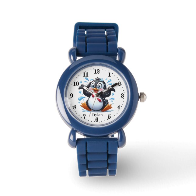 Schattigee kinder unisex pinguïn Voeg naam toe Horloge (Voorkant)