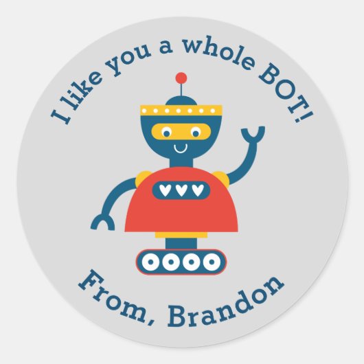 Schattigee Kinder Valentijnsdag Robot Sticker (Voorkant)