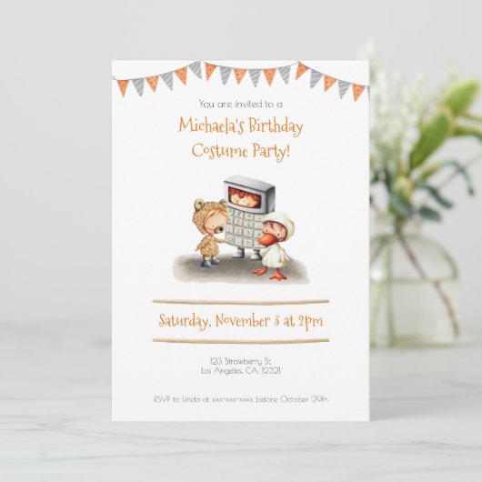 Schattigee Kinder Verjaardag van het Kostuumfeest Kaart (Staand voorkant)