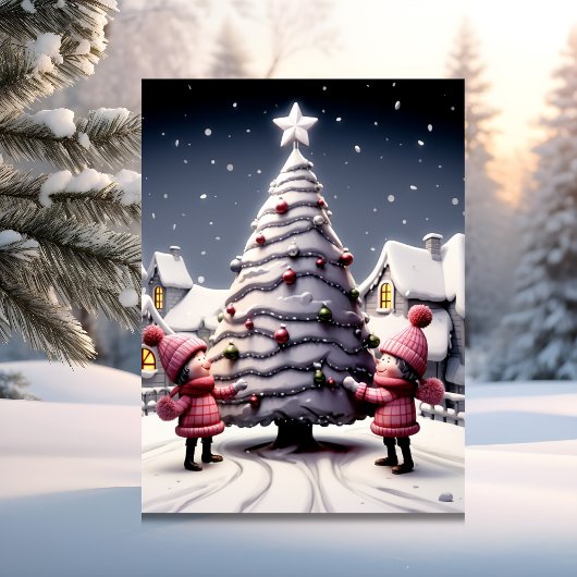 Schattigee Kinder versiering kerstboom Feestdagen Kaart