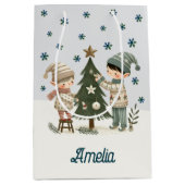 Schattigee Kinder versiering van kerstboomtekening Medium Cadeauzakje (Voorkant)