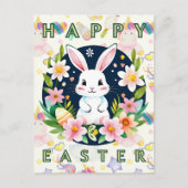 Schattigee Kinder Waterverf Bloemenkonijntje Ei Ha Feestdagenkaart (Voorkant)