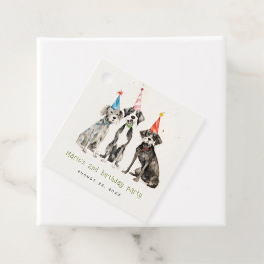 Schattigee Kinder Waterverf Pawty Dog Verjaardagsf Bedankjes Labels (In situ)