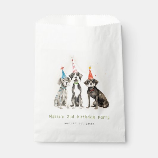 Schattigee Kinder Waterverf Pawty Dog Verjaardagsf Bedankzakje (Voorkant)