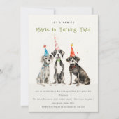 Schattigee Kinder Waterverf Pawty Dog Verjaardagsf Kaart (Voorkant)