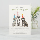 Schattigee Kinder Waterverf Pawty Dog Verjaardagsf Kaart (Staand voorkant)