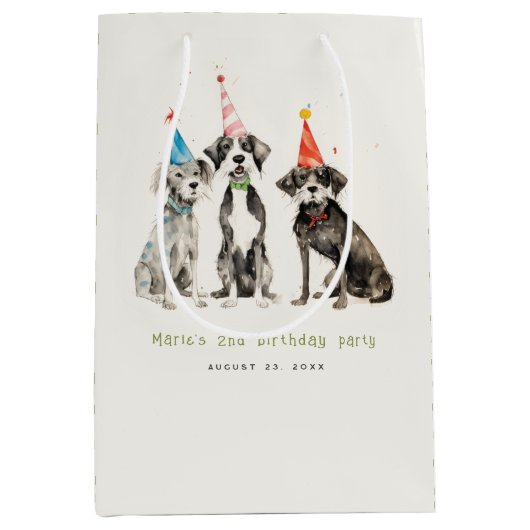 Schattigee Kinder Waterverf Pawty Dog Verjaardagsf Medium Cadeauzakje (Voorkant)