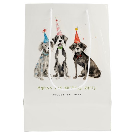 Schattigee Kinder Waterverf Pawty Dog Verjaardagsf Medium Cadeauzakje (Achterkant)