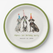 Schattigee Kinder Waterverf Pawty Dog Verjaardagsf Papieren Bordje (Voorkant)