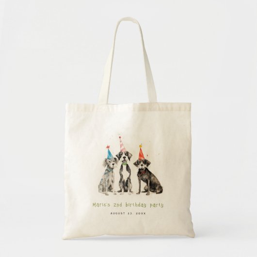 Schattigee Kinder Waterverf Pawty Dog Verjaardagsf Tote Bag (Voorkant)