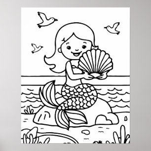 Schattigee Kinder zeemeermin Kleurplaat Poster