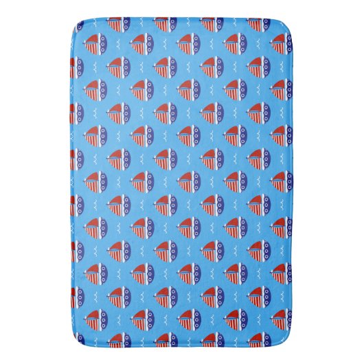 Schattigee Kinder zeilboot Pattern Ocean Blue Badmat (Voorkant Verticaal)