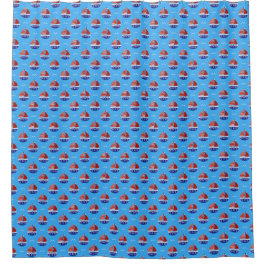 Schattigee Kinder zeilboot Pattern Ocean Blue Douchegordijn