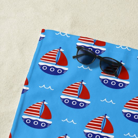 Schattigee Kinder zeilboot Pattern Ocean Blue Strandlaken (In situ)