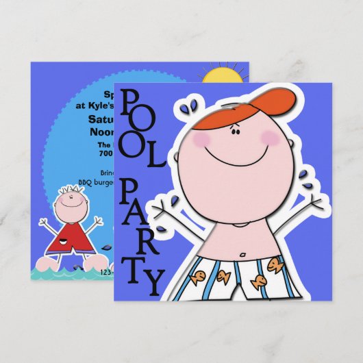 Schattigee Kinder Zomer Zwembad Party Zwemmen Verj Kaart (Voorkant / Achterkant)