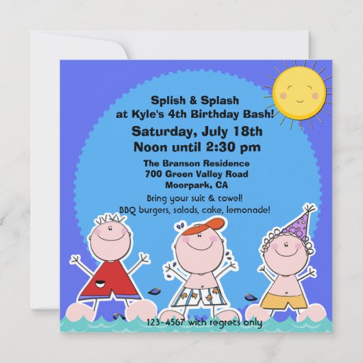 Schattigee Kinder Zomer Zwembad Party Zwemmen Verj Kaart (Achterkant)