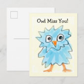 Schattigee kinderachtige blauwe Waterverf uil ontb Briefkaart (Voorkant / Achterkant)