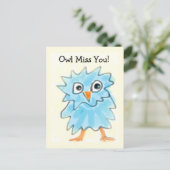 Schattigee kinderachtige blauwe Waterverf uil ontb Briefkaart (Staand voorkant)