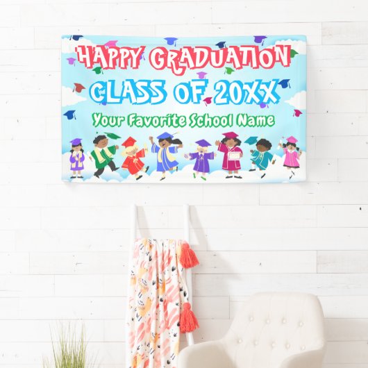 Schattigee kinderen dansen kleurrijk Congrats Afst Spandoek (Insitu)